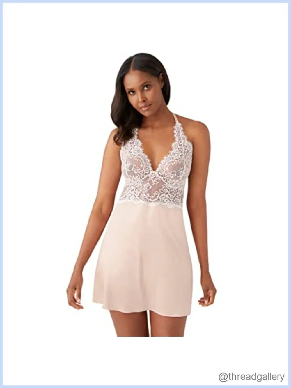 Lace and Satin Chemise with Plunge Neck and Racerback